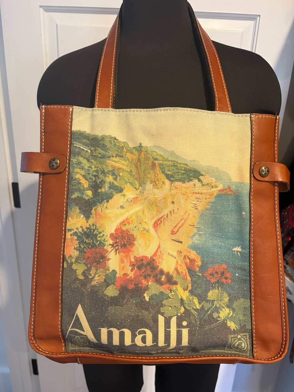 Patricia Nash Amalfi Canvas Tote with Tan Leather Trim